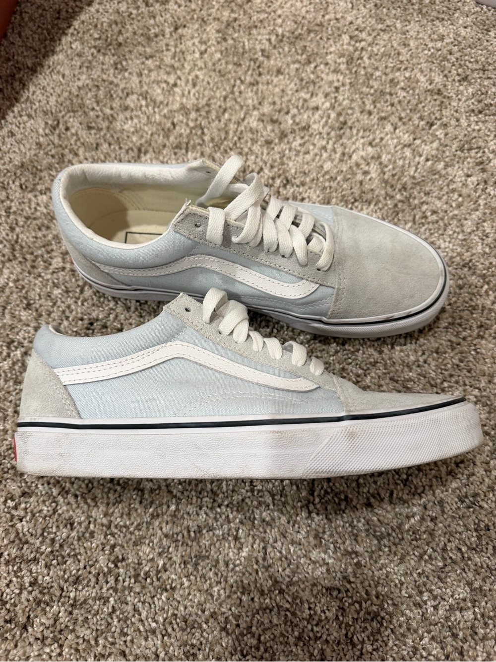 Vans Classic Low-Top Skate Sneakers in Light Baby Blue and White